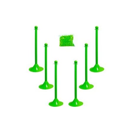 Global Equipment Mr. Chain Light Duty Plastic Stanchion Kit With 2"x50'L Chain, 41"H, Safety Green, 6 Pack 71014-6